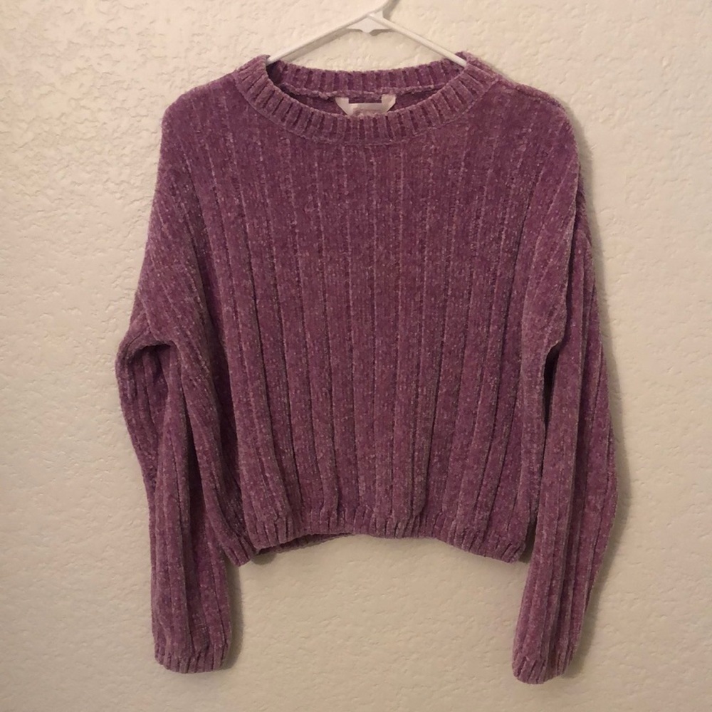 Purple Chenille Cropped Sweater